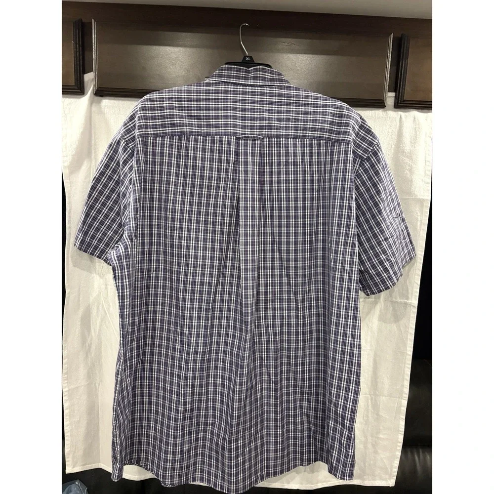 Orvis Men's XL Blue Purple Tattersall Plaid Button Up Shirt Short Sleeve